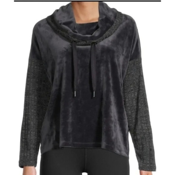 Democracy Women's Cowl Neck Charcoal Velvet Soft Cozy Pullover medium - Picture 1 of 6
